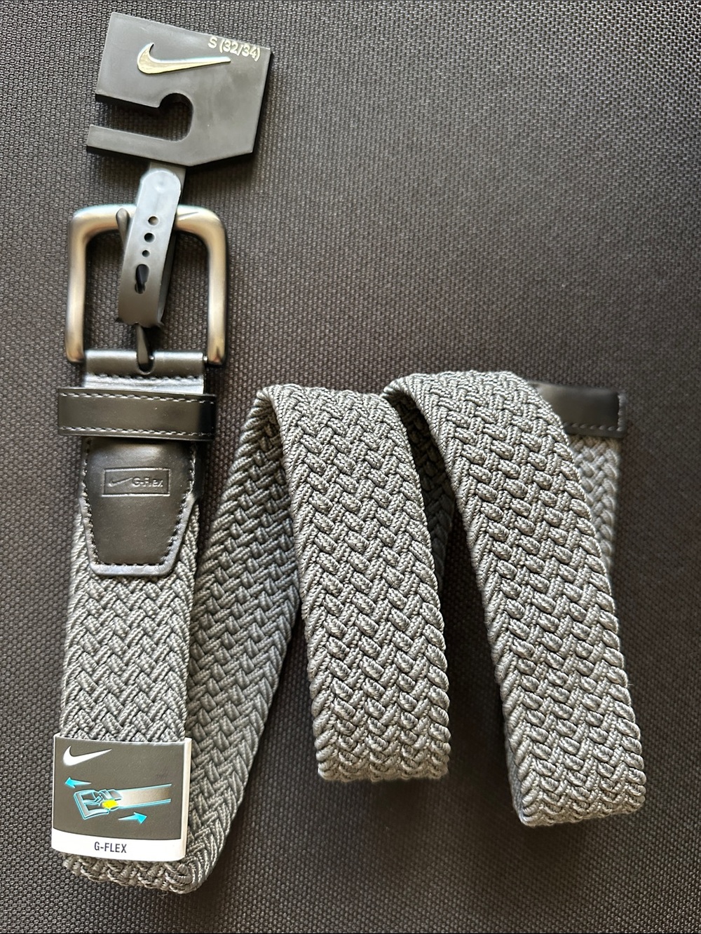 Nike Mens Woven G-Flex Stretch Belt Golf Small 32-34 Gray Black New w Tags